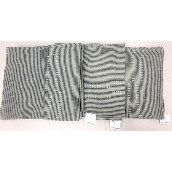 Crate And Barrel Set Of 3 Pillow Covers 30" x 30" Airlie Dobby Stripe Sage Linen - Picture 1 of 5